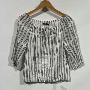 Lauren Ralph Lauren White and Black Striped Peasant Blouse